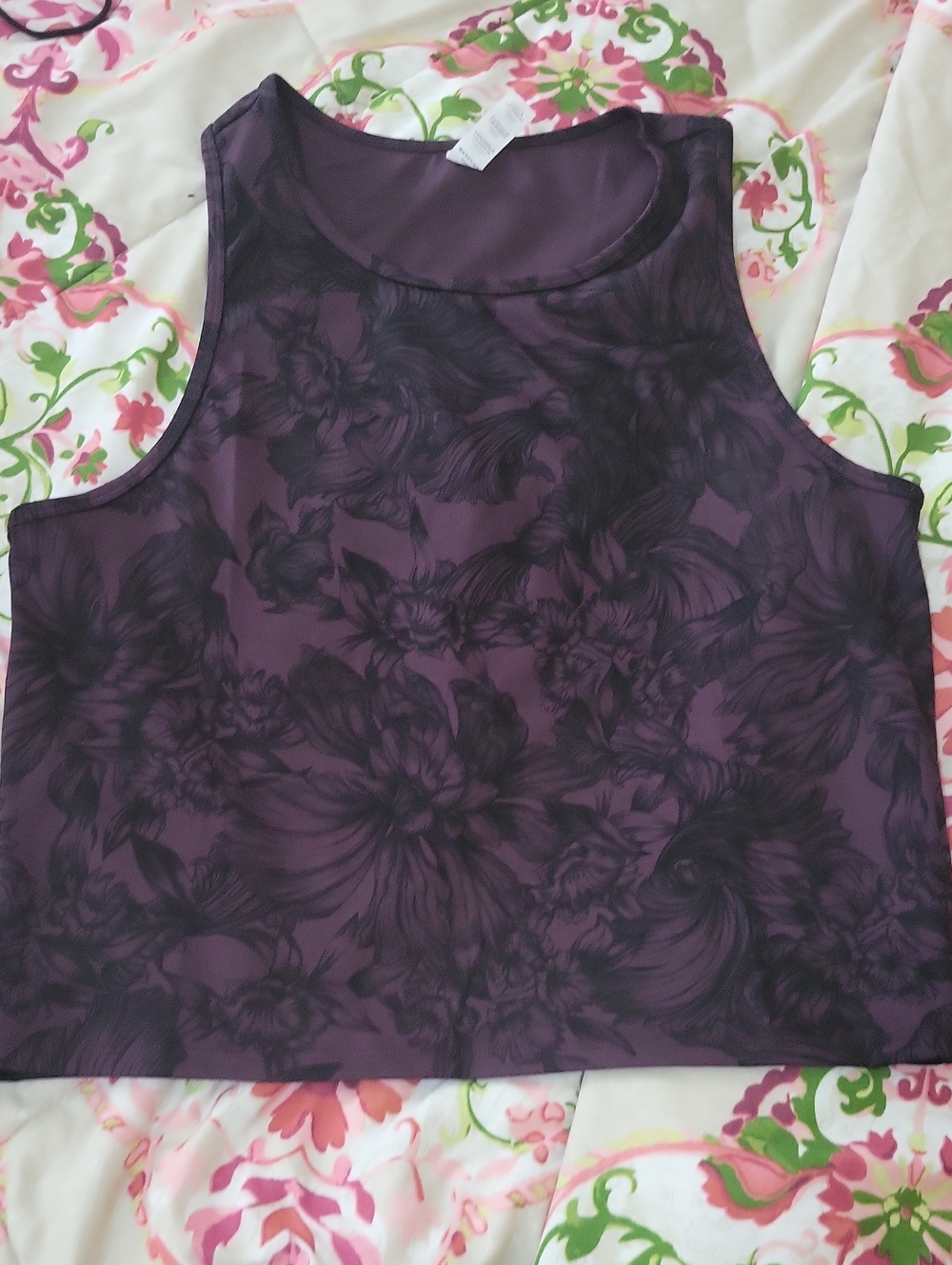 Balance Collection Purple Floral Scoop Neck Tank Top